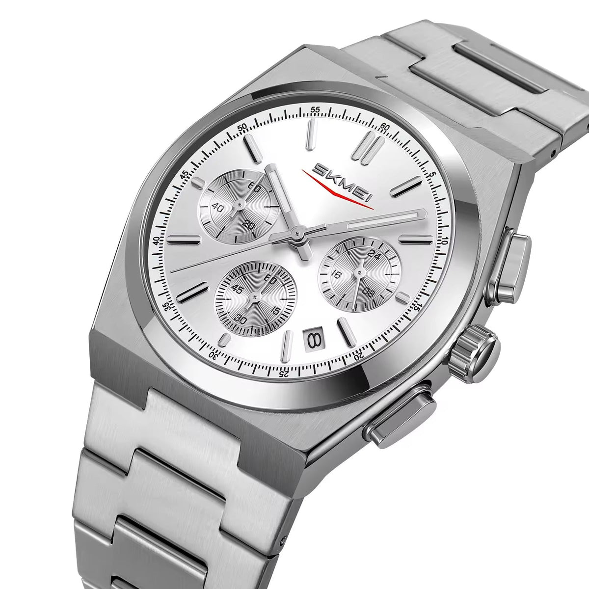 SKMEI 9371 Premium Quartz Chronograph Watch - Silver/Silver