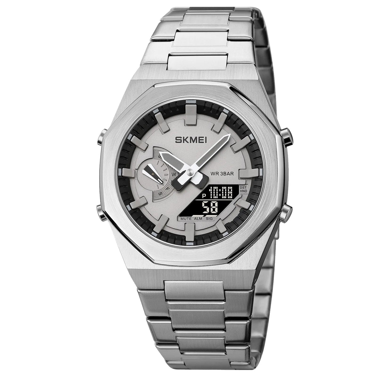 SKMEI 1816 Dual Display luminous waterproofs 50+ timezone - Silver/Black