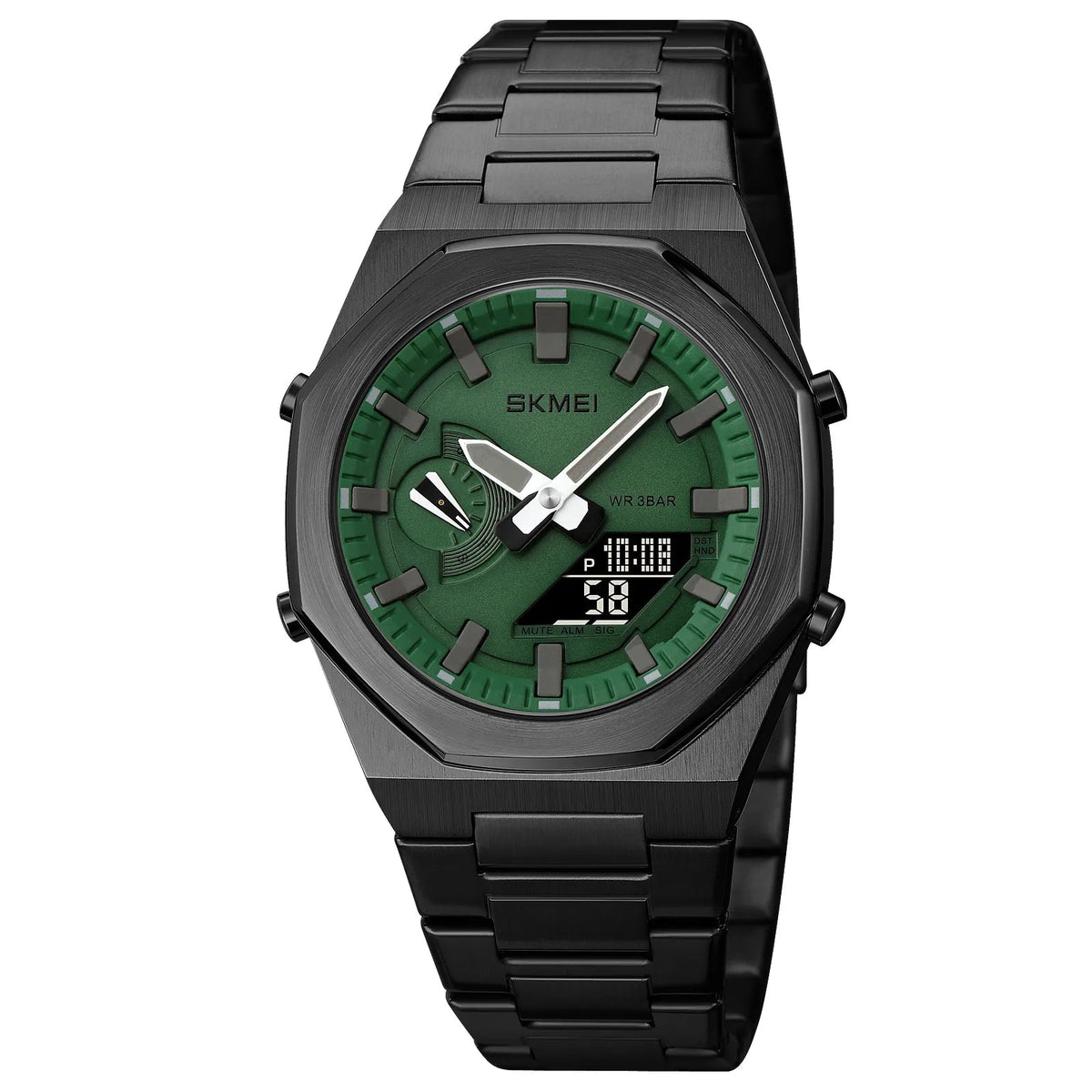 SKMEI 1816 Dual Display luminous waterproofs 50+ timezone - Black/Green-Black