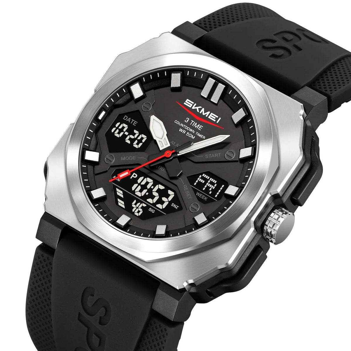 SKMEI 2418 Bold Sports Edition Watch – Silver