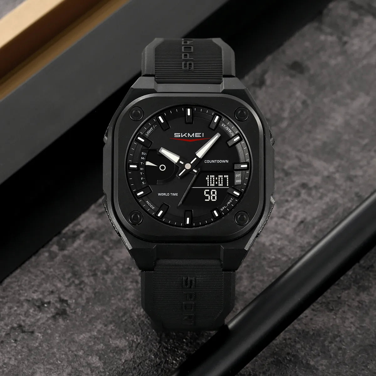 SKMEI 2328 World Master Dual Display Watch - Black