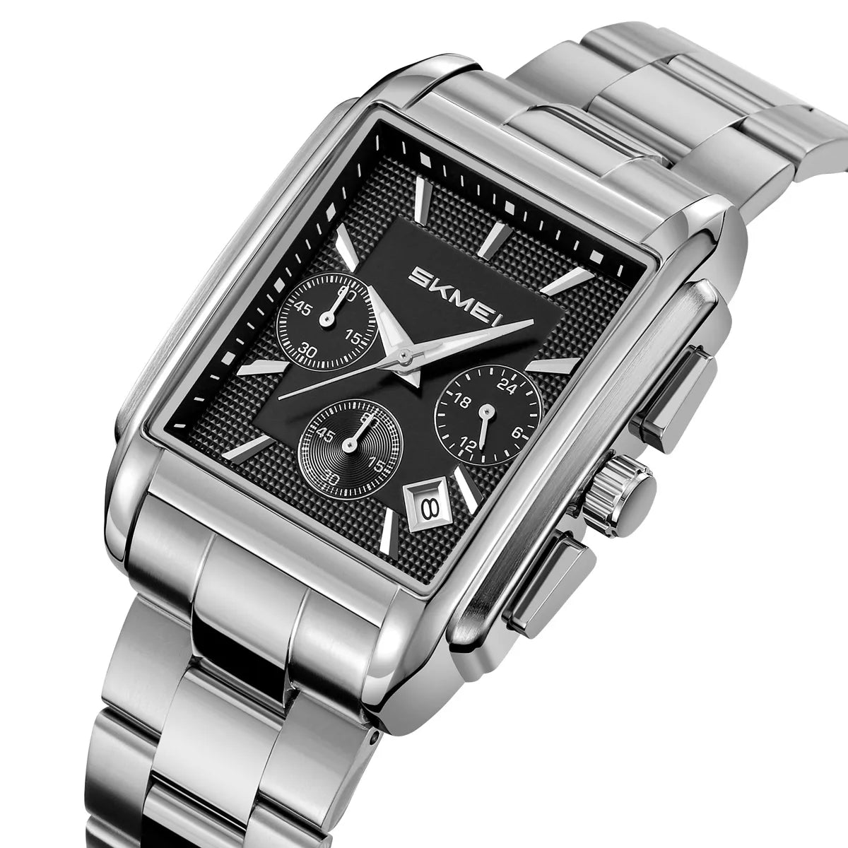 SKMEI 2339 – Premium Rectangle Chronograph Watch - Silver/Black/Steel