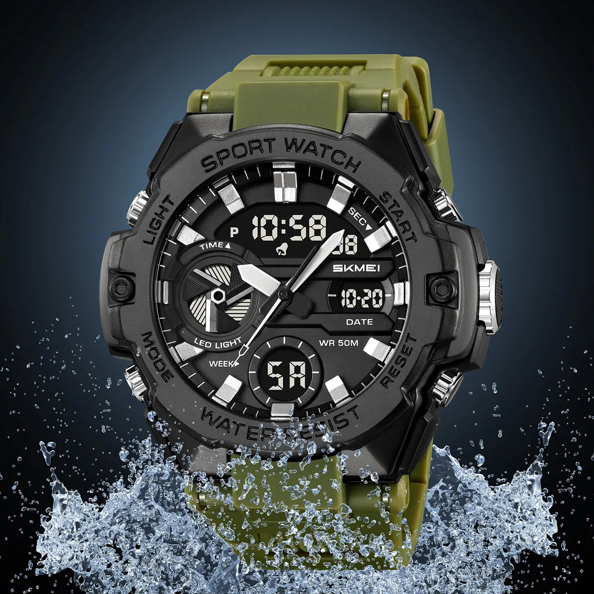 SKMEI 2383 Analog Digital Sports Watch - ArmyGreen