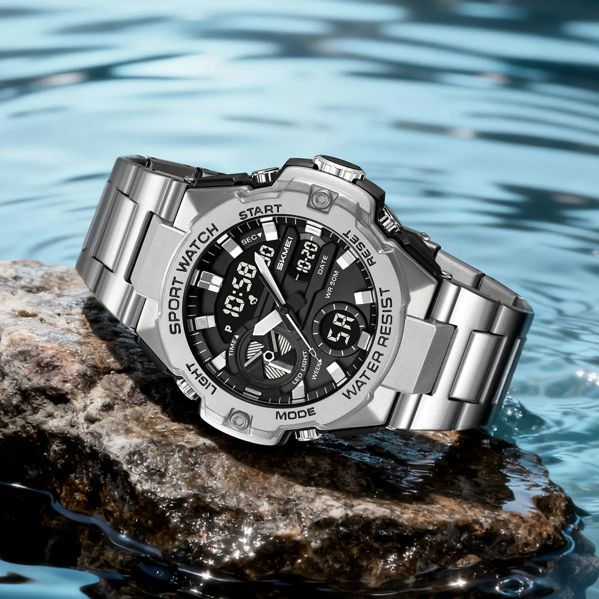 SKMEI 2404 Analog Digital Sports Watch - Silver