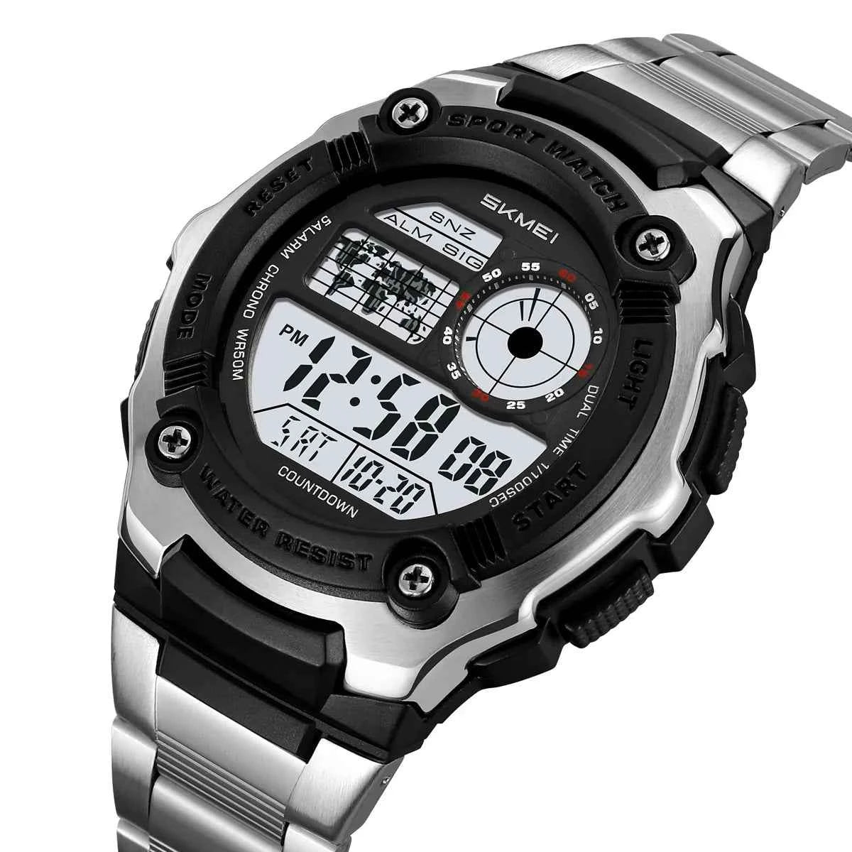 SKMEI 2473 Heavy Duty Steel Digital Sports Watch - Silver