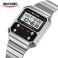SKMEI 2448 Vintage Square Digital Stainless Steel Watch - silver-white
