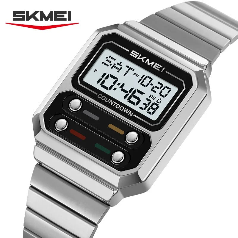 SKMEI 2448 Vintage Square Digital Stainless Steel Watch - silver-white