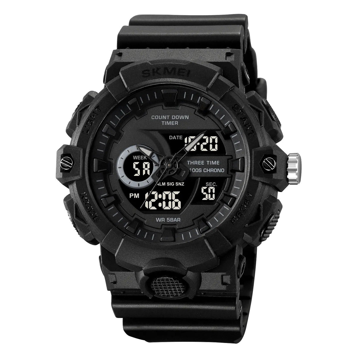 SKMEI 2225 Military Style 3 Time Zone Sports Watch - black