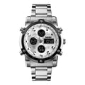 SKMEI 1389 Dual Time Analog Digital Stainless Steel Watch - Silver/Silver