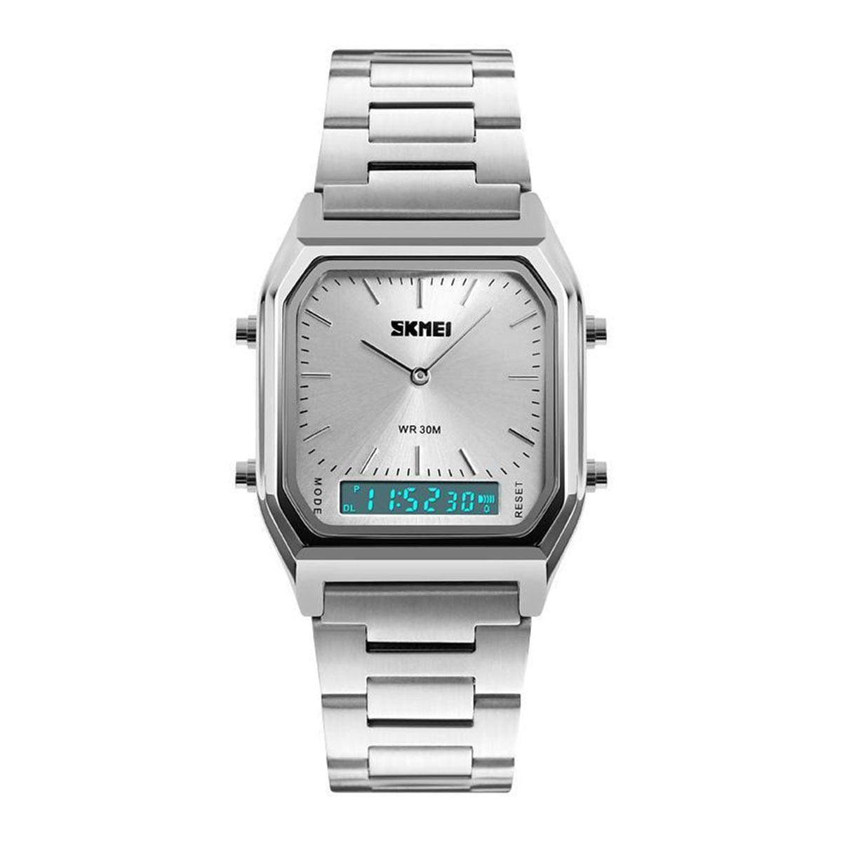 SKMEI 1220 Analog Digital Stainless Steel Watch - Silver