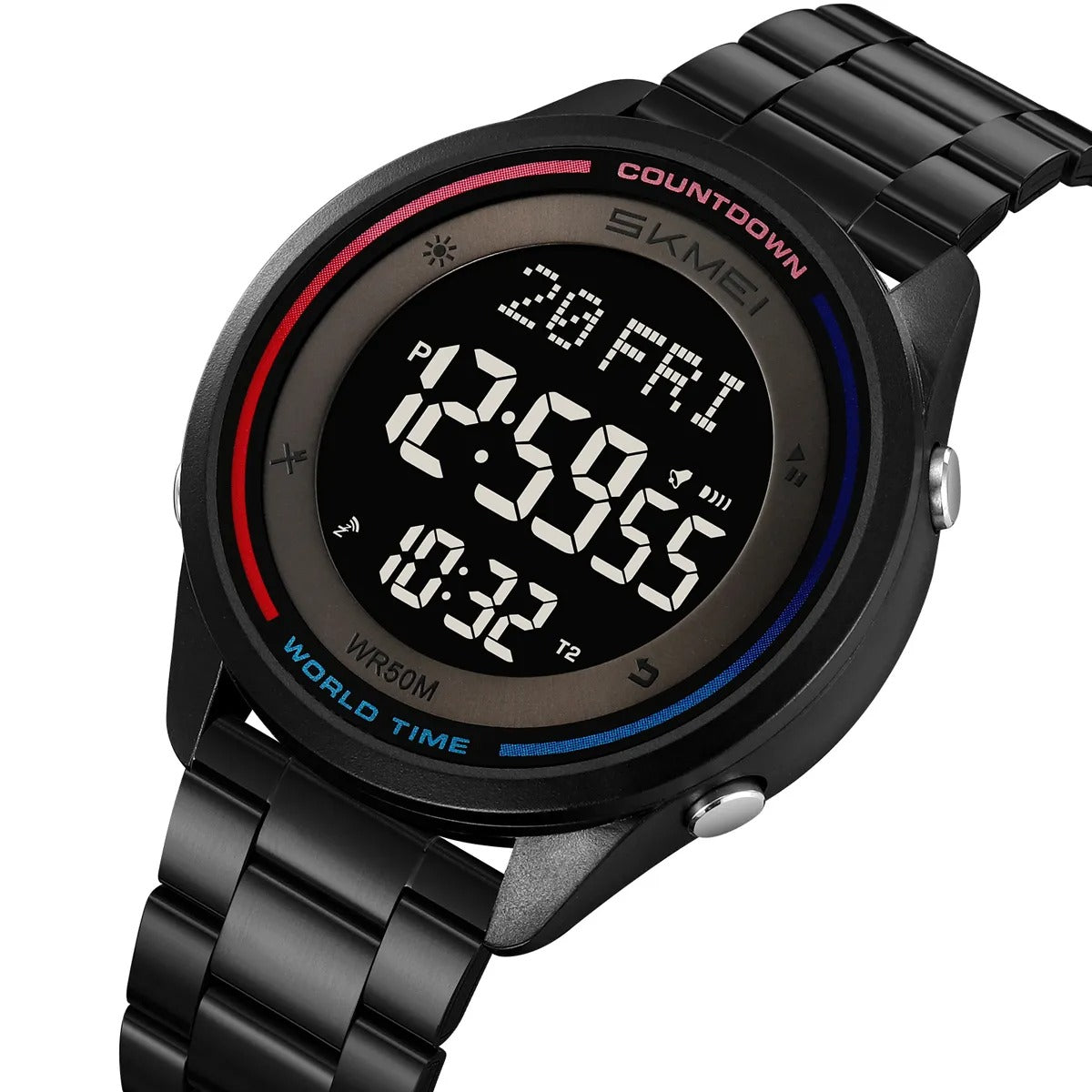 SKMEI 2412 Digital Countdown World Time Sports Watch - black/steel