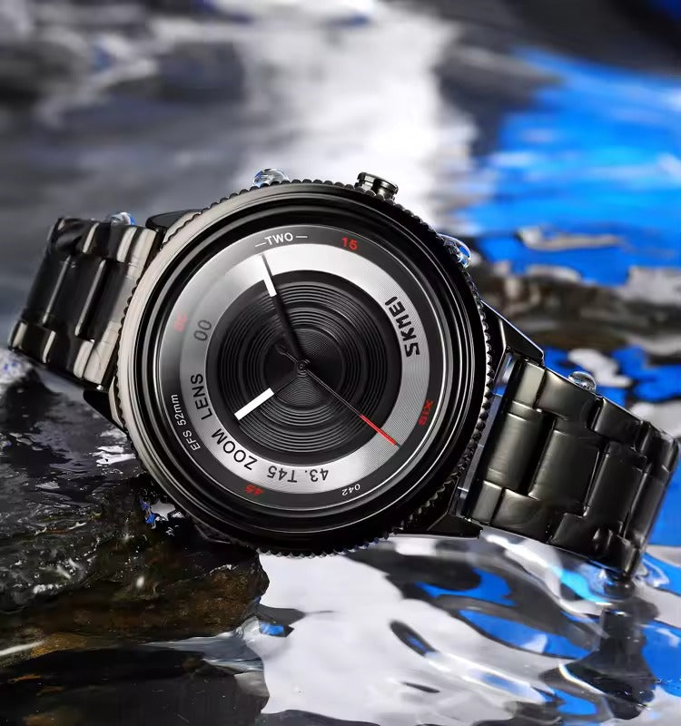 SKMEI 9267 Modern Lens Style Steel Watch - Black