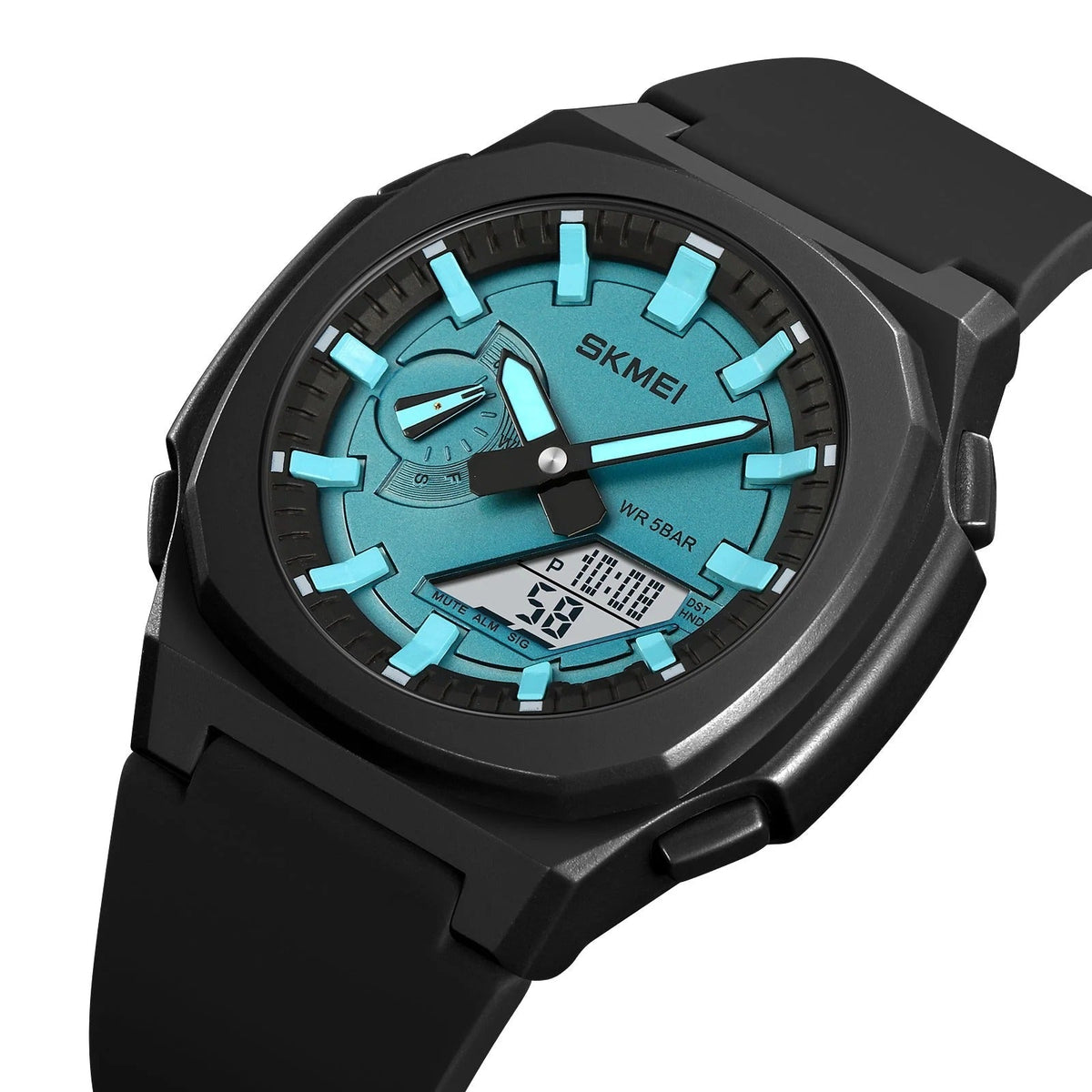 SKMEI 2091 Digital Analog World Time Watch - Black/LighBlue-White