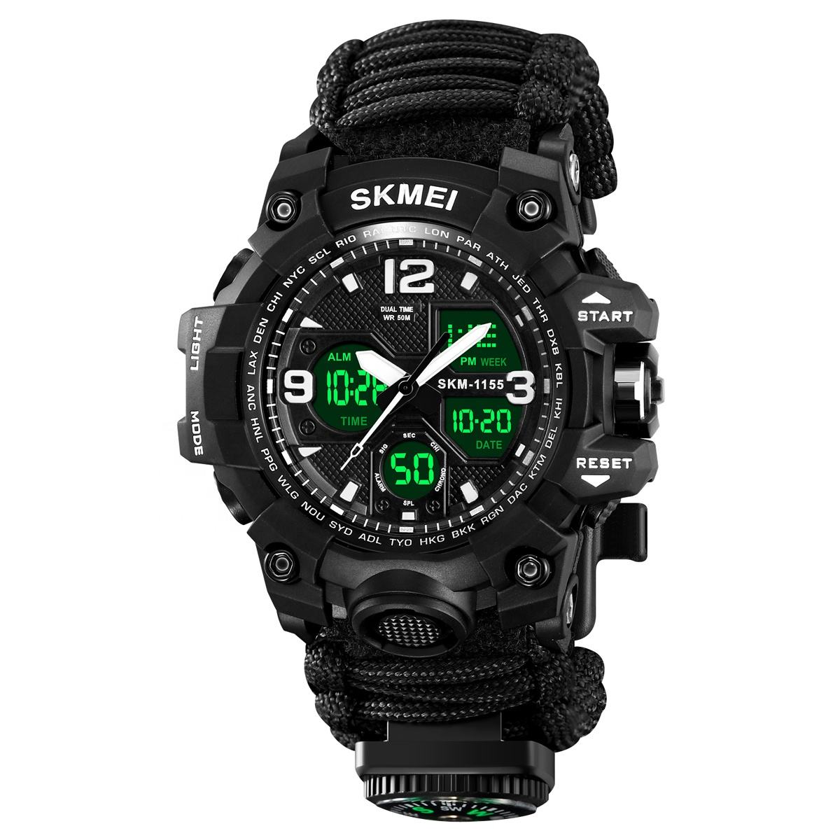 SKMEI 1155B Dual Time Digital Analog Sports Watch - black-umbrella rope strap