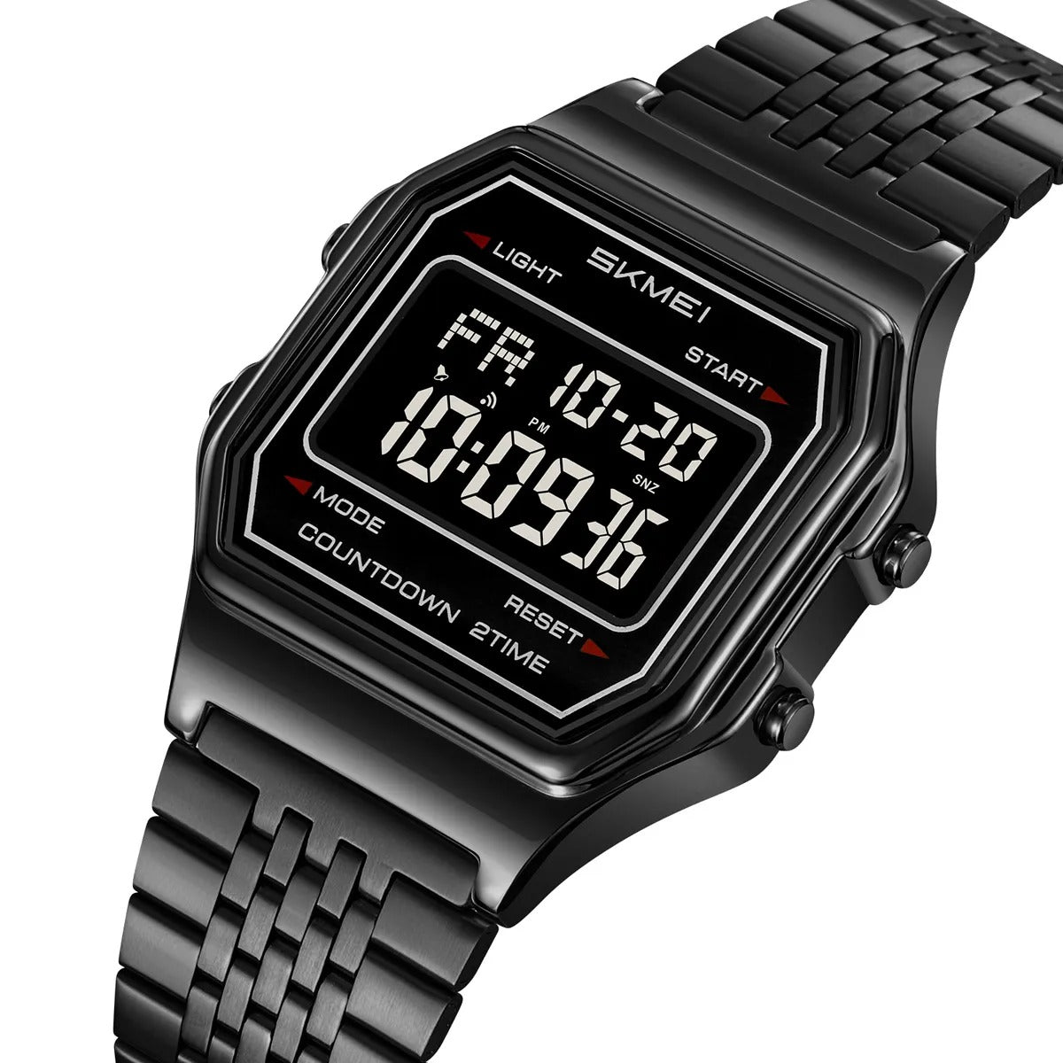 SKMEI 2465 Retro Digital Stainless Steel Watch – Black/Black/SevenBead