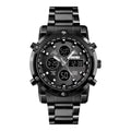 SKMEI 1389 Dual Time Analog Digital Stainless Steel Watch - Black/Black