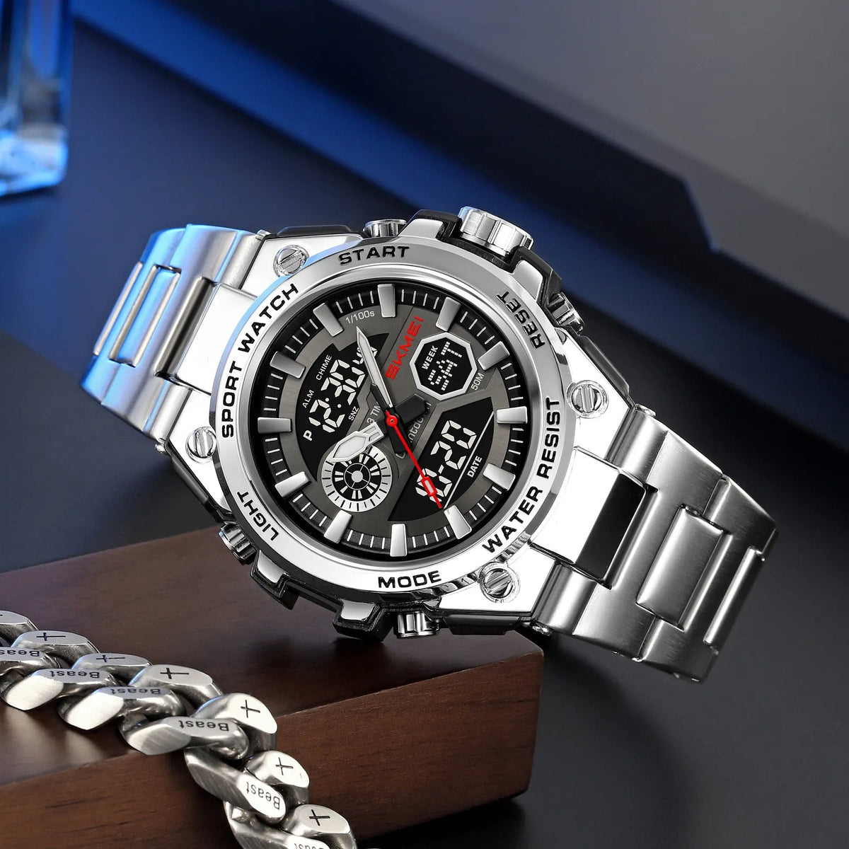 SKMEI 2416 Heavy Duty Dual Display Sport Watch - silver
