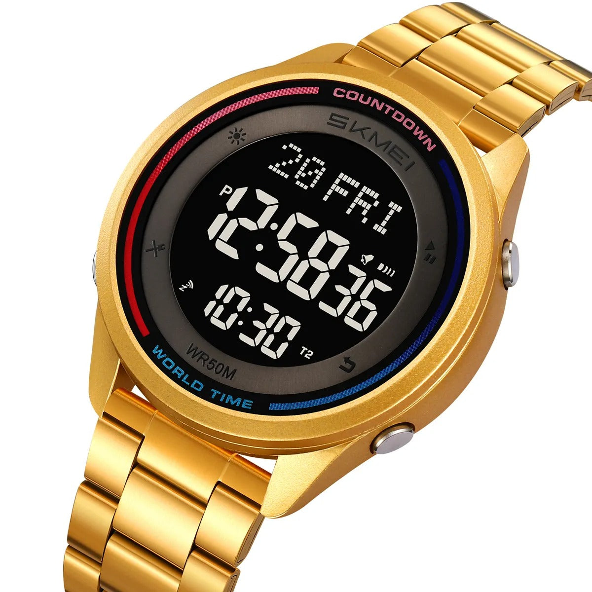 SKMEI 2412 Digital Countdown World Time Sports Watch - Gold/steel