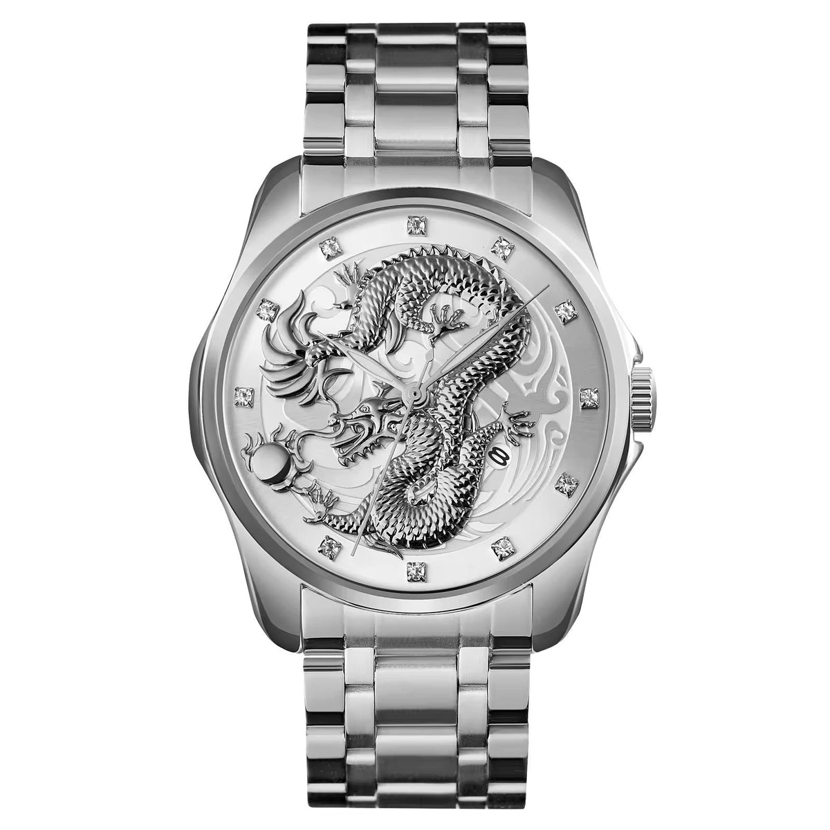 SKMEI 9193 Dragon Design Premium Watch - Silver/Silver