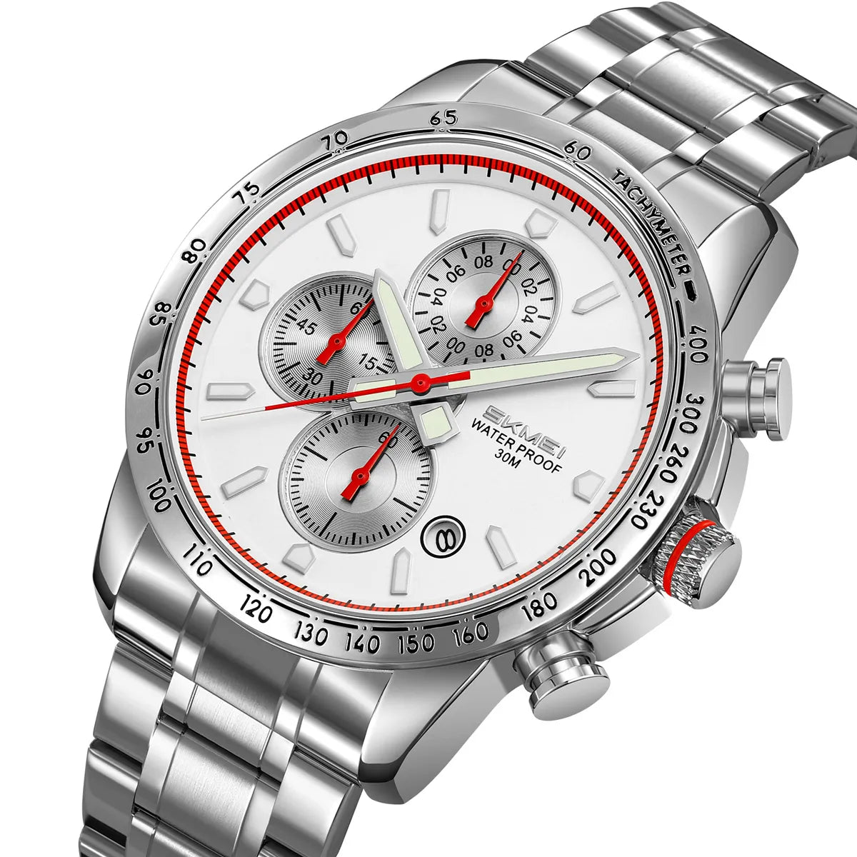 SKMEI 9376 Stainless Steel Chronograph Watch - Silver/Silver
