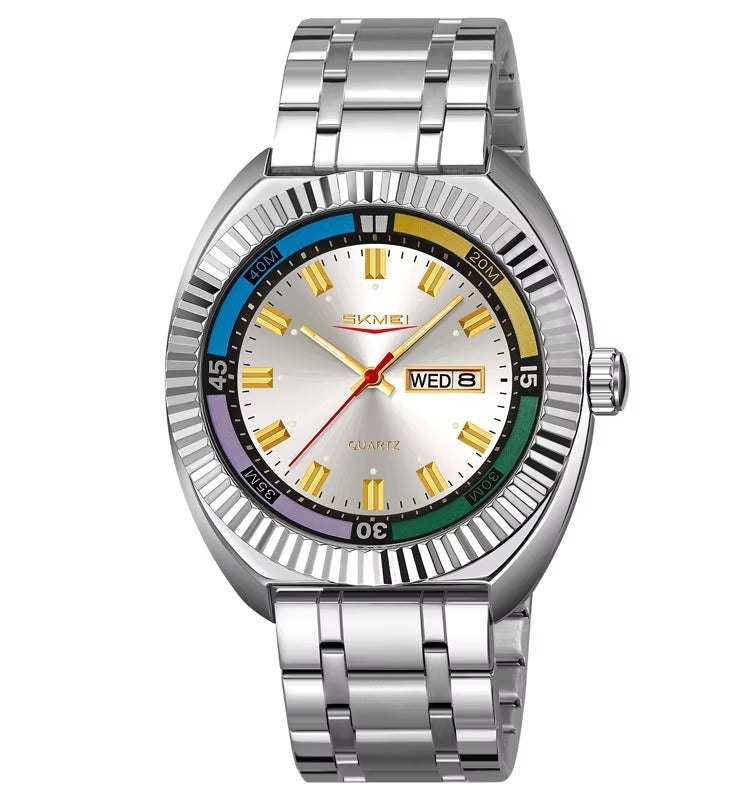 SKMEI 9353 Classic Multi-Color Dial Watch - Silver