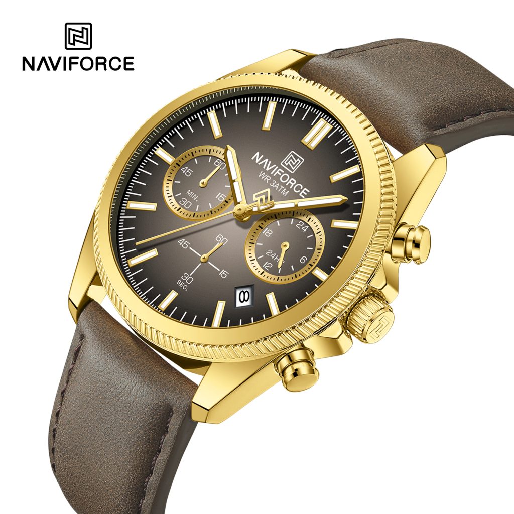 ساعة نافيفورس NF 8082L كرونوغراف بجلد أصلي