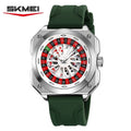 SKMEI 9379 Rotating Poker Dial Silicone Wrist Watch - silver/armygreen