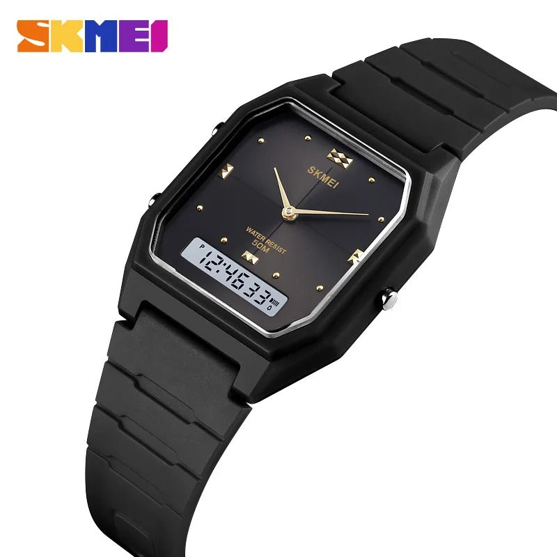 SKMEI 1604 Analog Digital Casual Watch - black/black